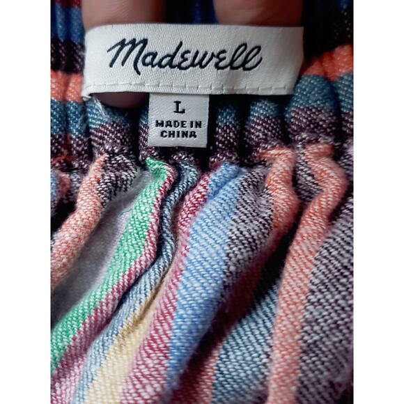 Madewell Overlay Midi Skirt Linen/Cotton in Rainbow Stripe Size Large - Picture 7 of 8
